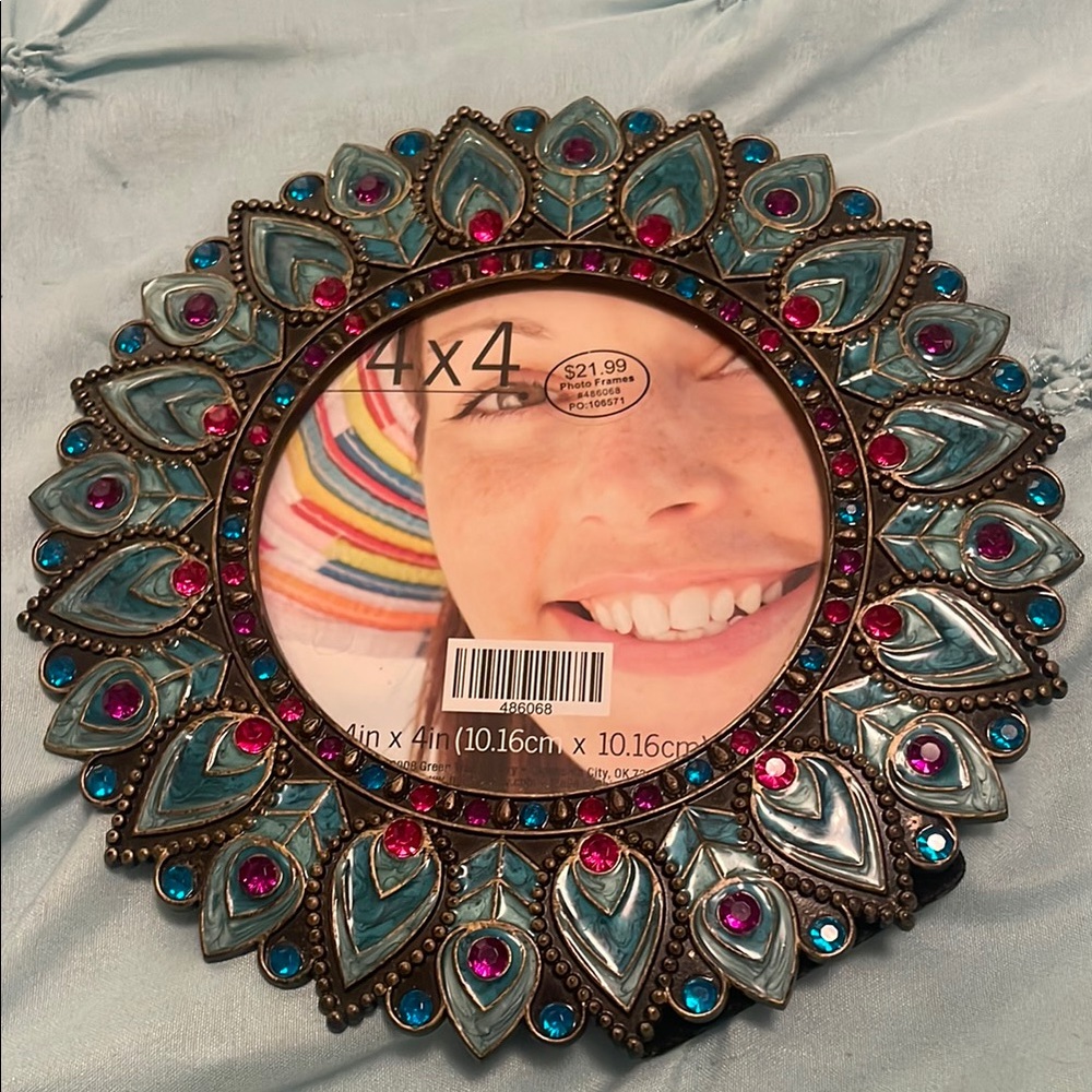 Hobby Lobby Blue and Pink Peacock Feathers Picture Frame 🦚